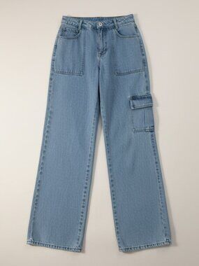 Forever 21 Cargo Jeans • Light Wash Straight Leg Denim • Size 25
